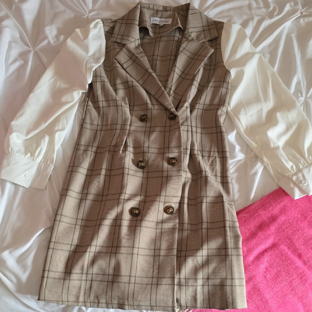 Chicwish Tan and Red Plaid Blouse